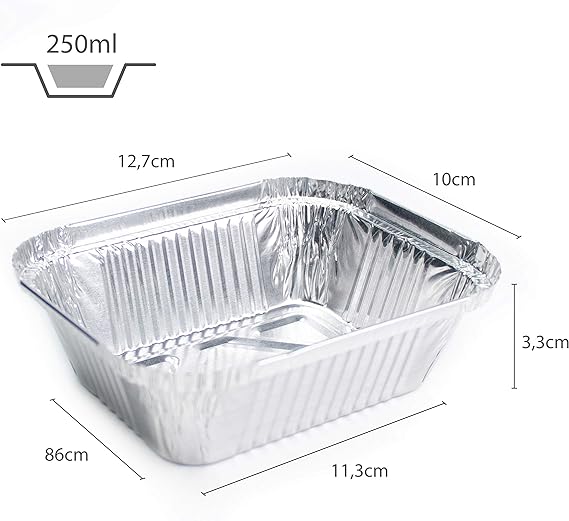 Lot de 100 Barquettes en Aluminium  avec Couvercle - Congélation - Cuisson (250ml)