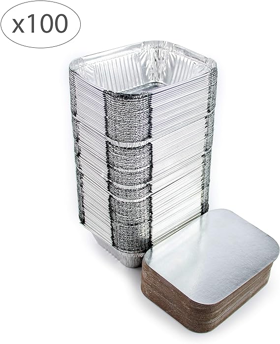 Lot de 100 Barquettes en Aluminium  avec Couvercle - Congélation - Cuisson (250ml)